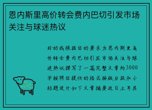 恩内斯里高价转会费内巴切引发市场关注与球迷热议